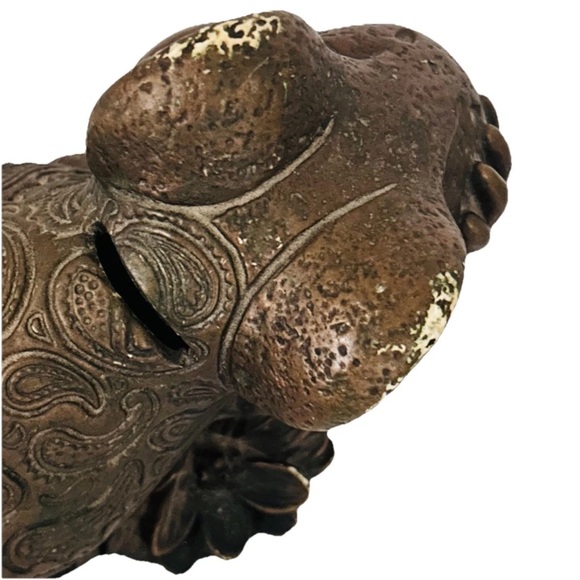 Vintage 1968 Universal Statuary Corp Frog Piggy Bank Bronze Paisley - Picture 6 of 9